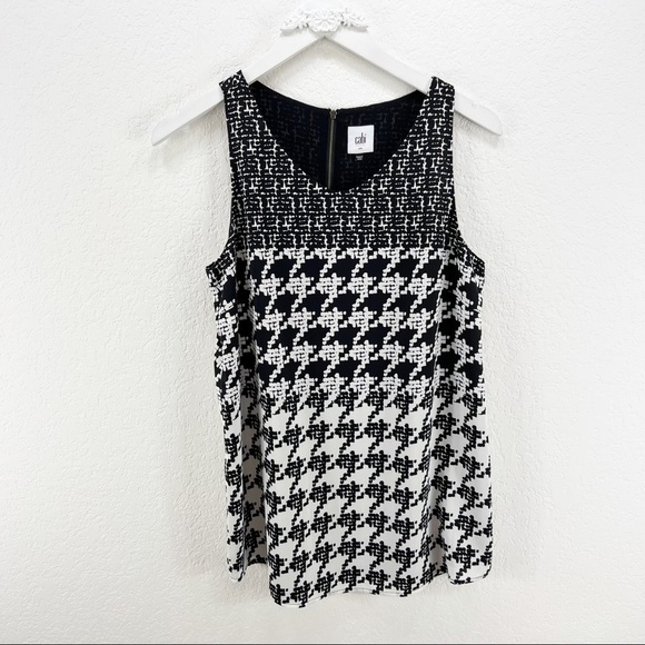 CAbi Broken Check Houndstooth Back Zip Tank Top Sleeveless Size Small S - Picture 2 of 7